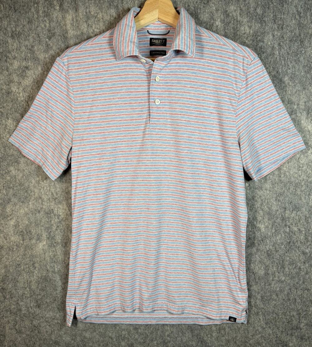 Faherty Mens The Movement Polo Blue Red Striped Small Lightweight Preppy
